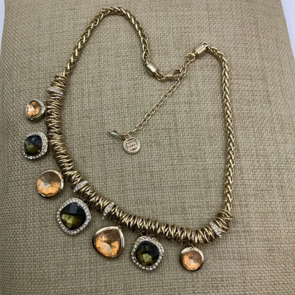 Dana Buchman Faux Quartz Gemstones Rhinestone Gold Tone Necklace
